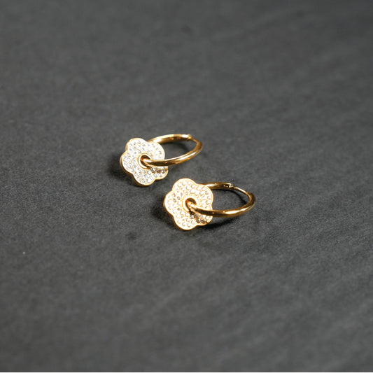 KRISTINE Gold: Vintage Inspired Hoops with Removable Zirconia Embedded Floral Charm