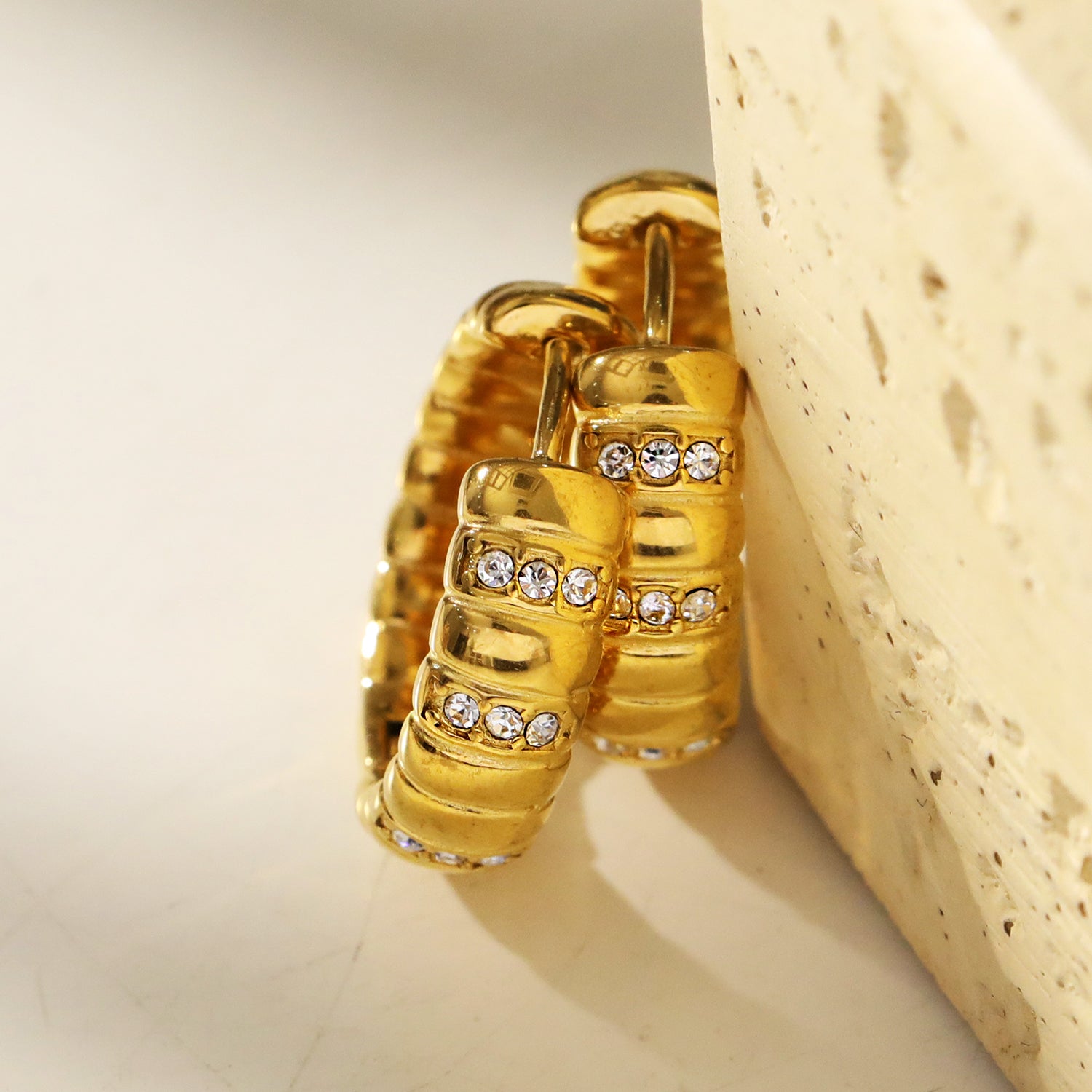 hackneynine | hackney-nine | sculpted-zirconia-embedded-hoop-earrings