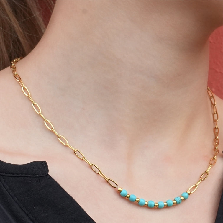 hackney-nine | Paper-Clip Linked Chain & CHALCHITE Stones Combination Necklace