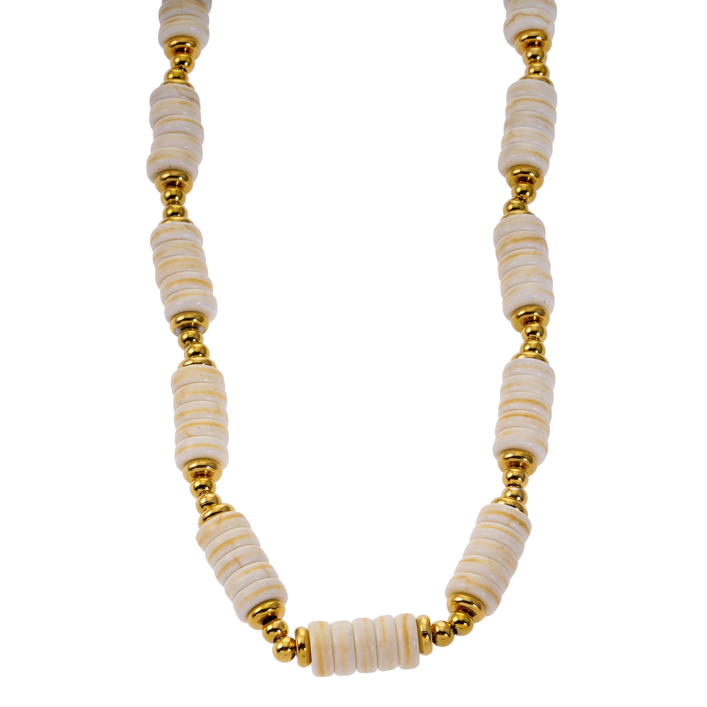 Style LULAMA 9287: White Turquoise Stone & Gold Beaded Modern Boho Chain Necklace.