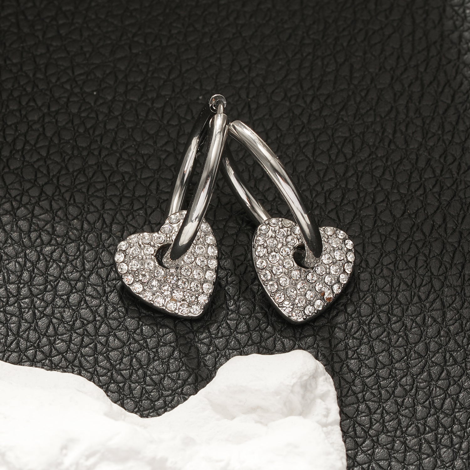 MAABU Silver (White Gold): Vintage Inspired Hoops with Removable Zirconia Embedded Heart Charm