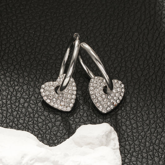 MAABU Silver (White Gold): Vintage Inspired Hoops with Removable Zirconia Embedded Heart Charm