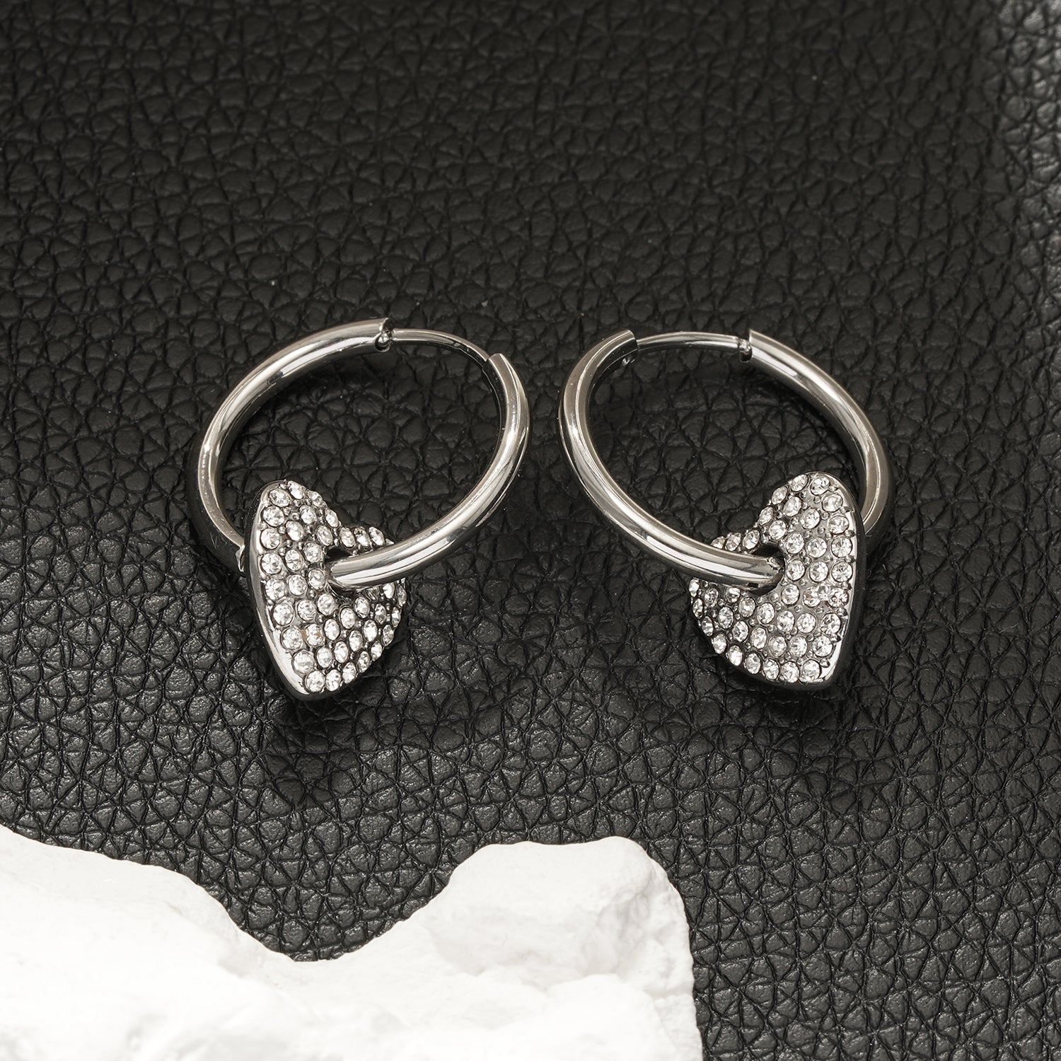 MAABU Silver (White Gold): Vintage Inspired Hoops with Removable Zirconia Embedded Heart Charm