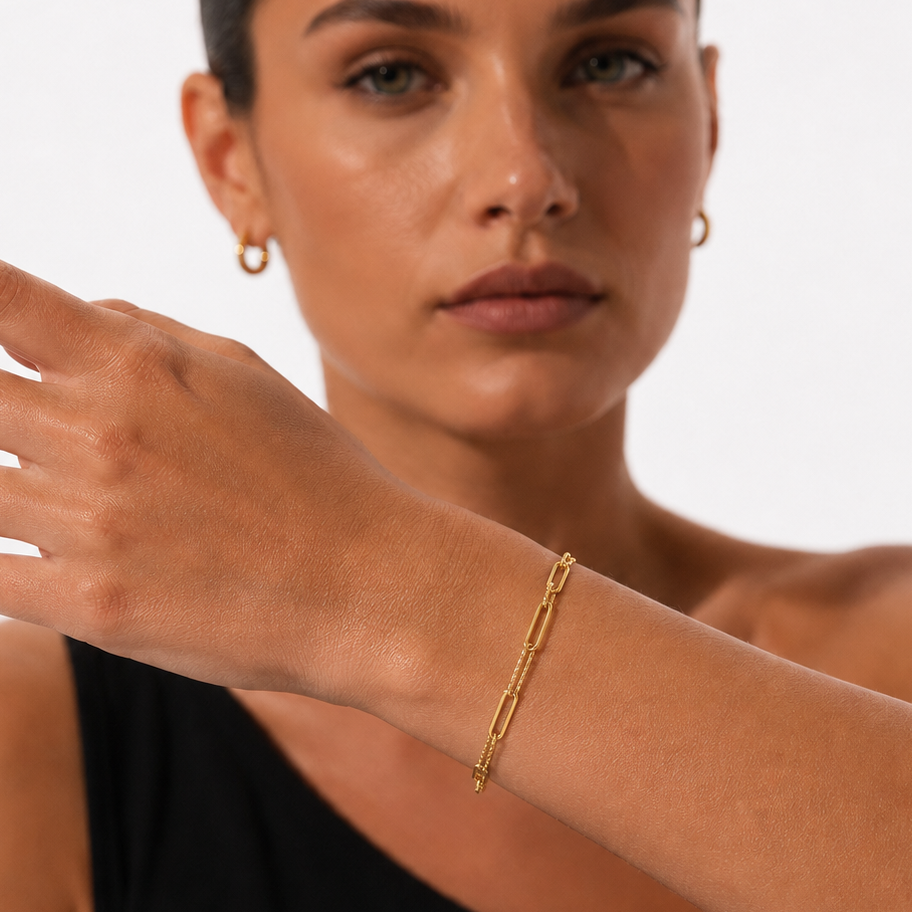 MAEVA Gold: Mixed Smooth & Textured Paperclip Link Bracelet
