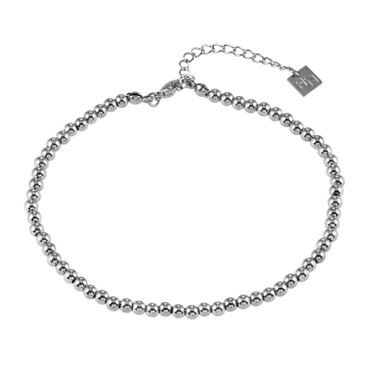 Style MANAMI LG 6494S: Ball-Beads Contemporary Chain Silver Anklet.