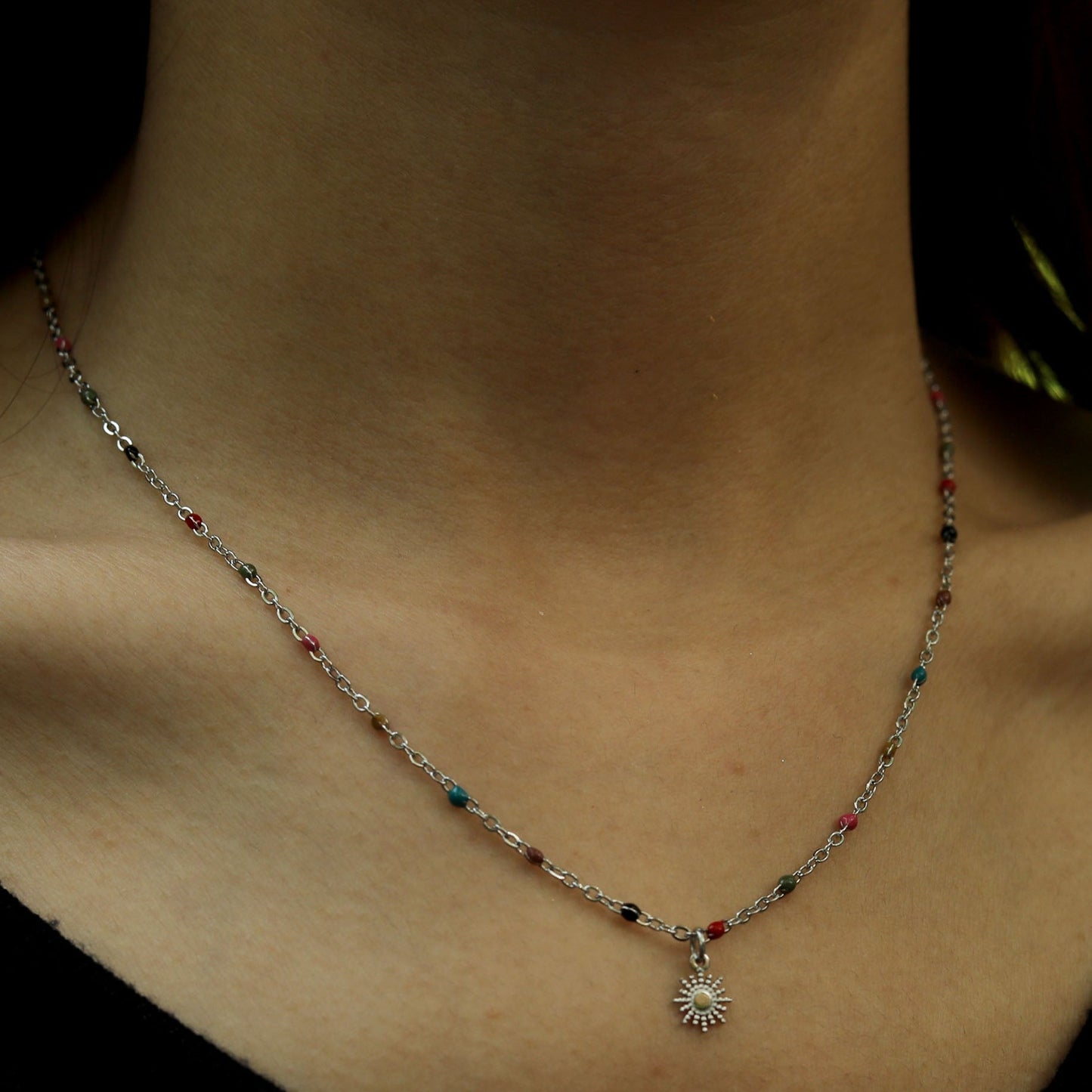 Style MARLOW 2224: Dainty Star Charm & Coloured Dainty Beads on a Silver Chain