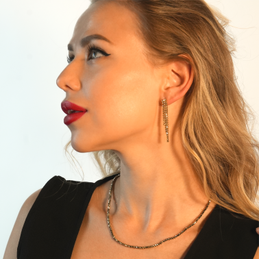 hackney-nine | hackney | Style MEDILNA 05787: Gold-Black Crystal Beads Chain Necklace