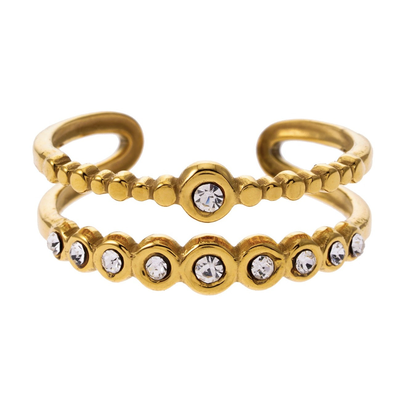 Style MILADIA 4293: Double Stacked Beaded Zirconia Embellished Ring.