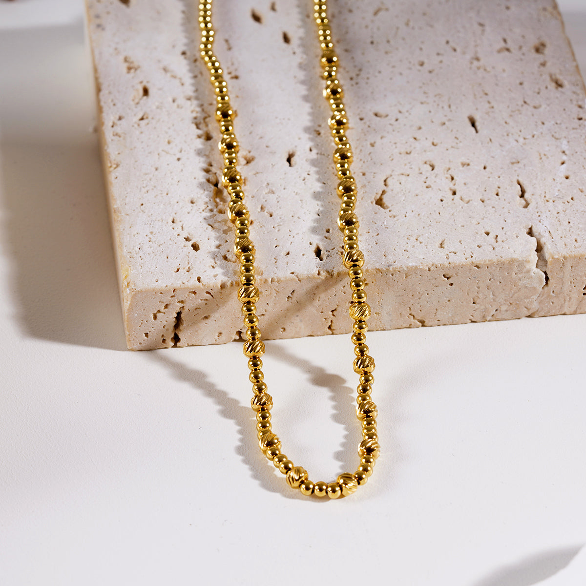 Style MILLIE 4469: Twin-Bead Fusion Gold Chain Necklace.