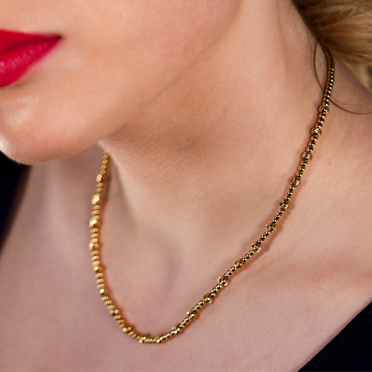 Style MILLIE 4469: Twin-Bead Fusion Gold Chain Necklace.