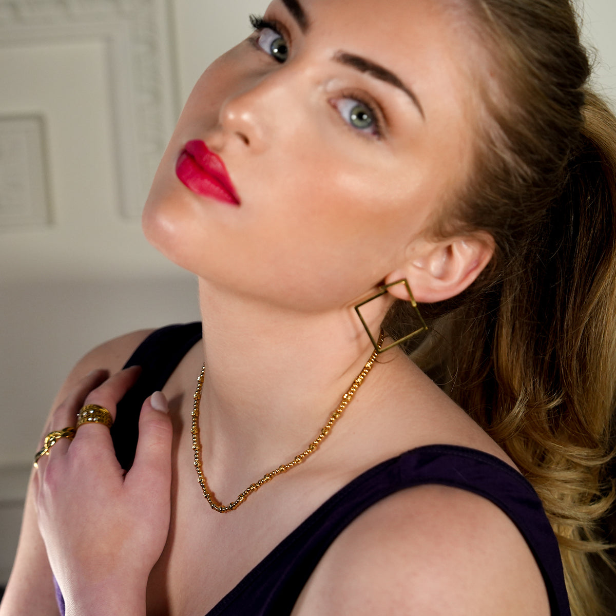 Style MILLIE 4469: Twin-Bead Fusion Gold Chain Necklace.