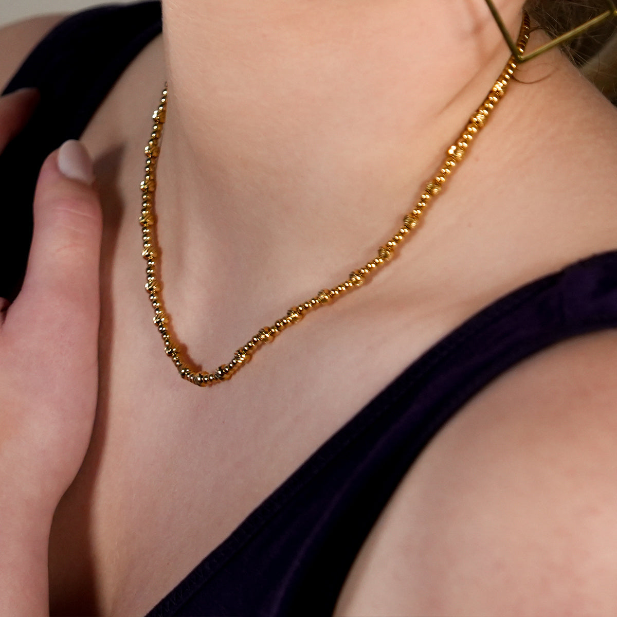Style MILLIE 4469: Twin-Bead Fusion Gold Chain Necklace.