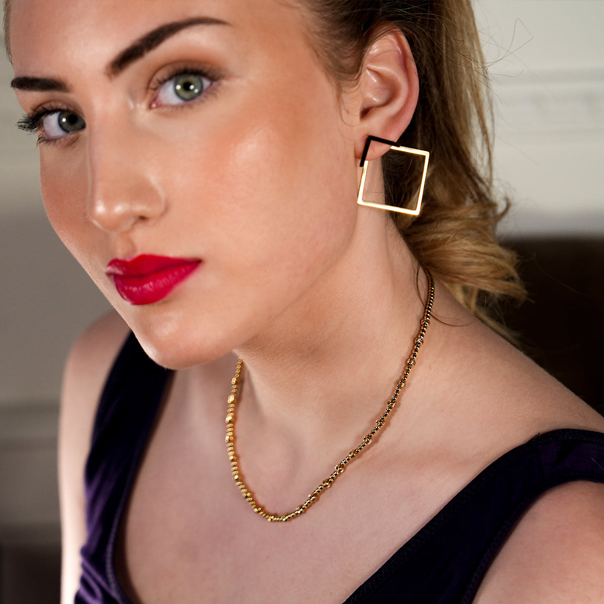 Style MILLIE 4469: Twin-Bead Fusion Gold Chain Necklace.