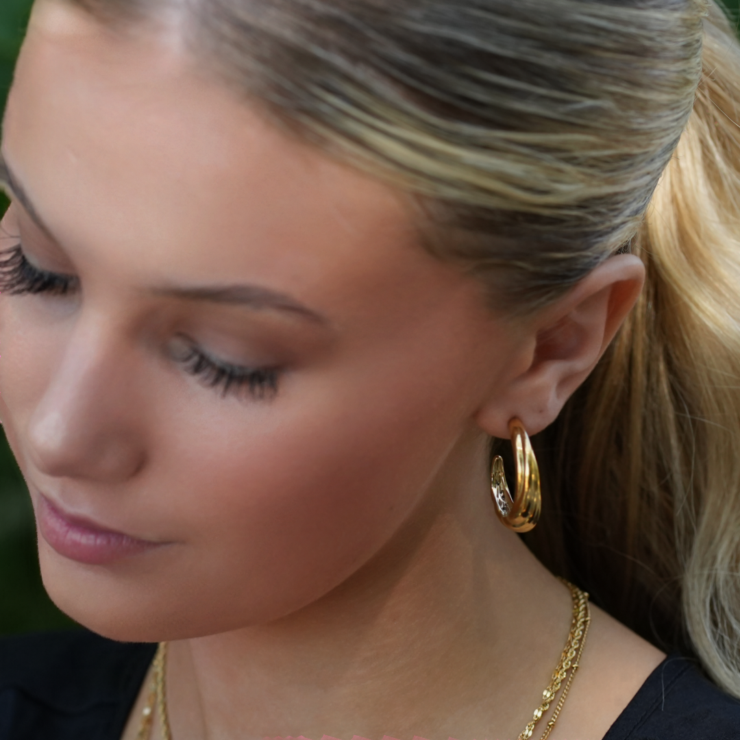 DORSINA Textured Lines Hoop Gold Earrings. Inspired by Nature.