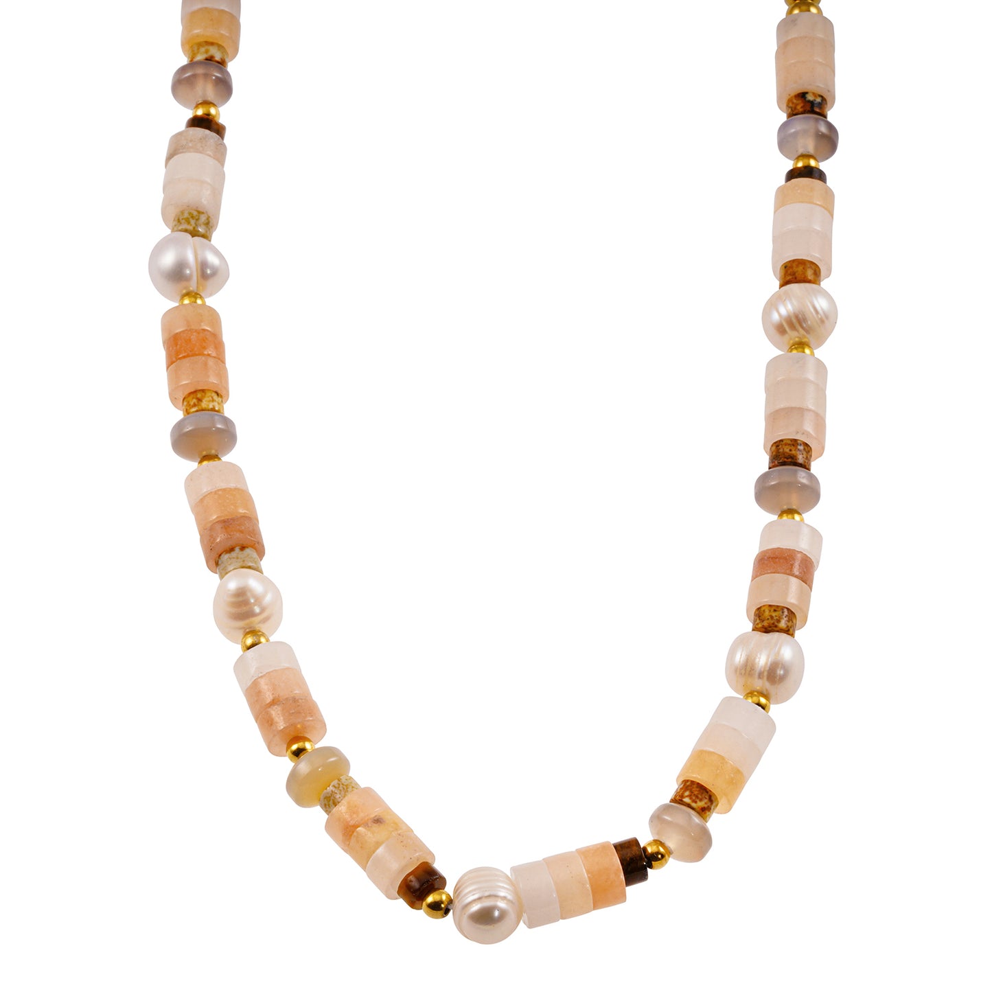 Style OSTIA 3758: Chalcedony Stones, Fresh Water Pearls &amp; Gold Ball-Beaded Necklace.
