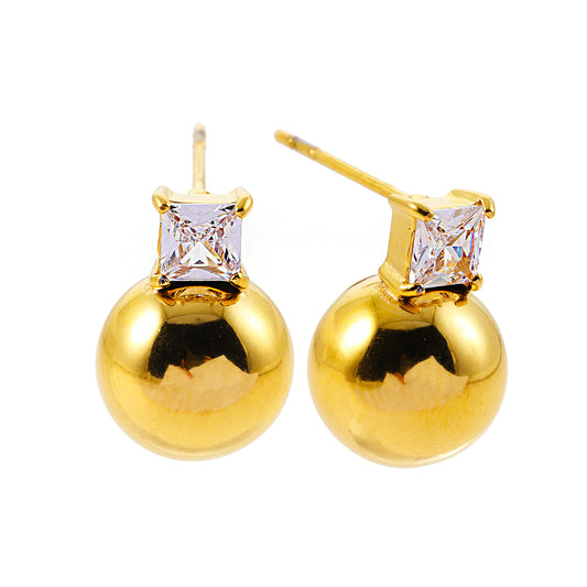 LETTA: Ball-Bead & Square Zirconia Stud Earrings