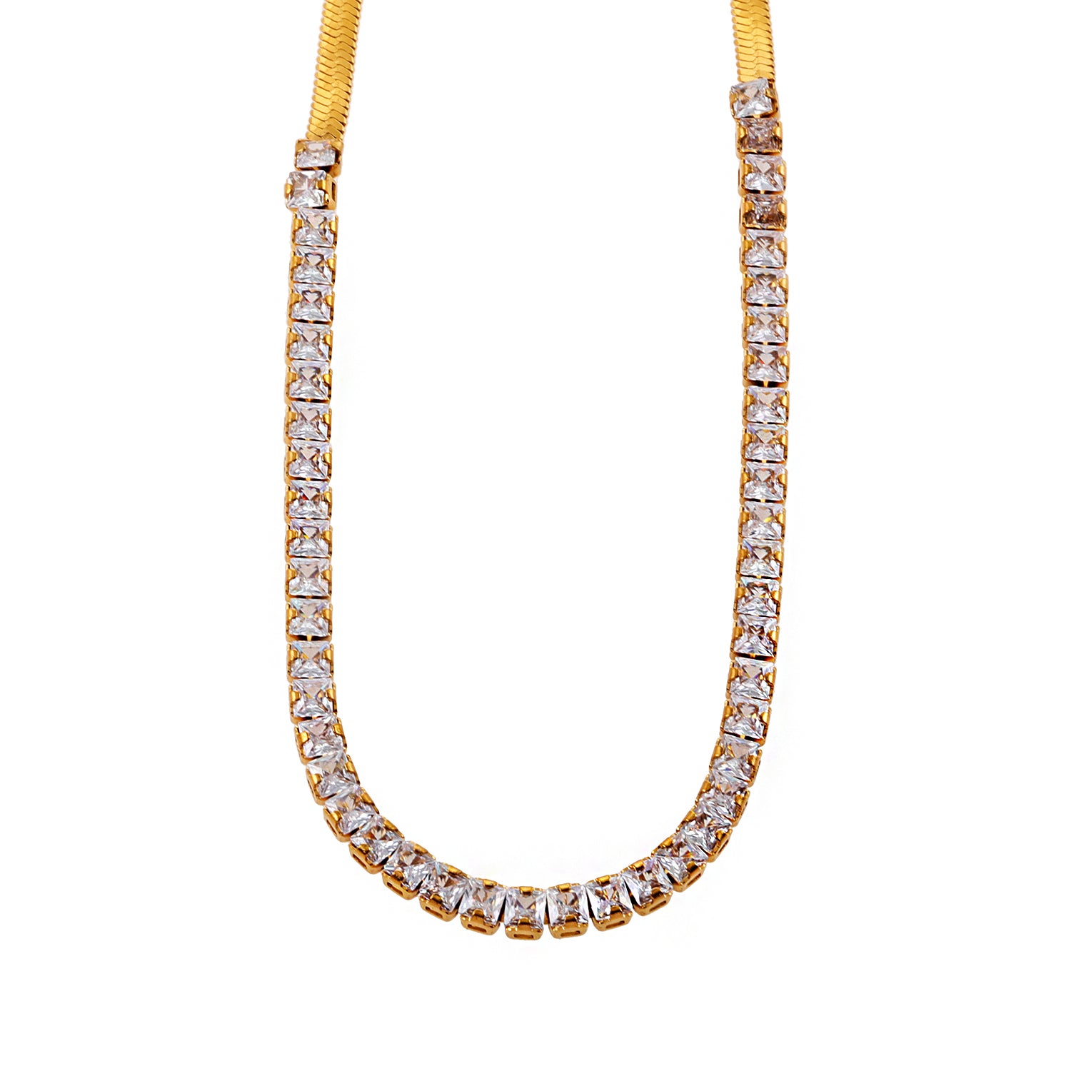 Style MESTIA 88393: Combo Necklace with Snake-Skin Textured & Tennis Chains.