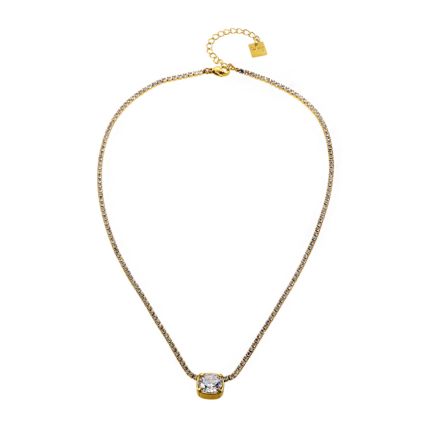 hackney-nine | hackneynine | Style AURA 83824: Bezel-Set Zirconia Pendant on a Mini-Zirconia Beaded Chain Necklace.