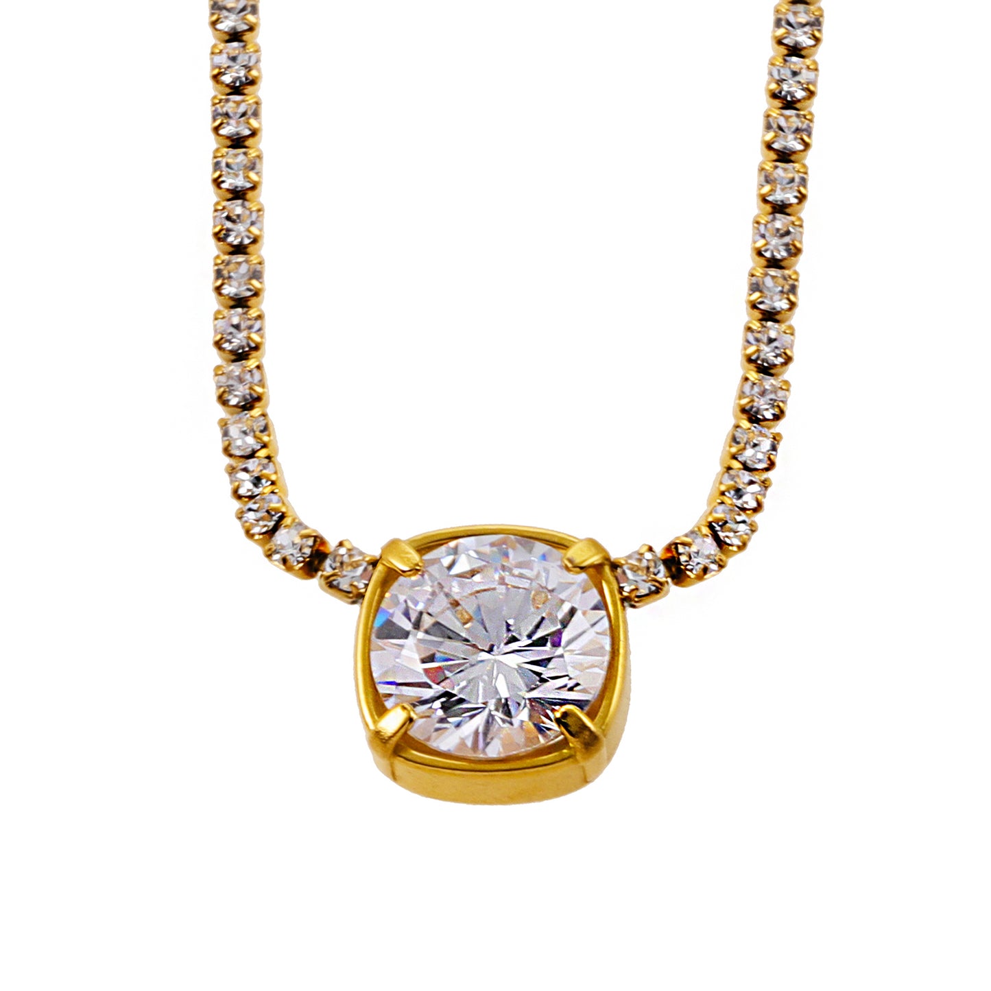 hackney-nine | hackneynine | Style AURA 83824: Bezel-Set Zirconia Pendant on a Mini-Zirconia Beaded Chain Necklace.