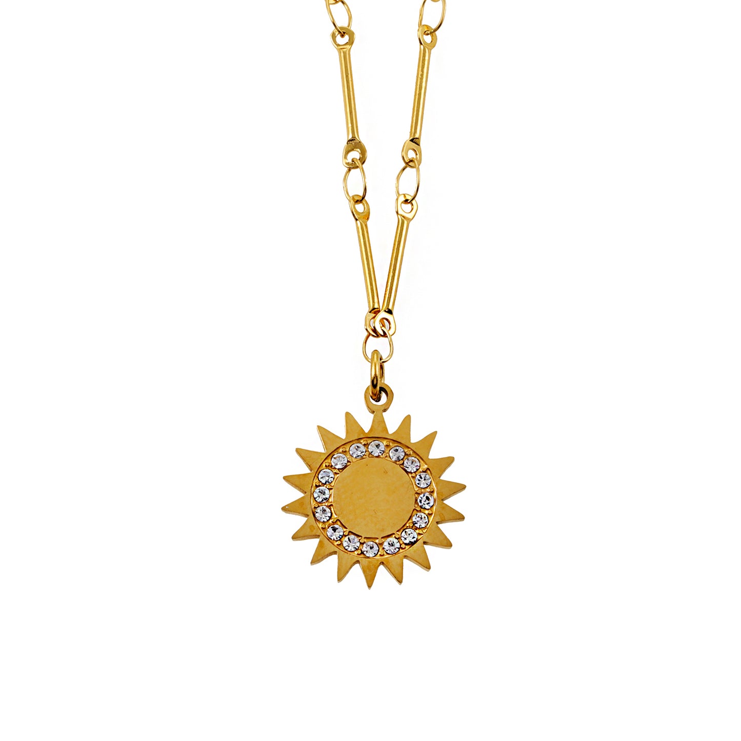 Style NOMIA 98811: Radiant Sunburst Pendant Zirconia Chain Necklace.