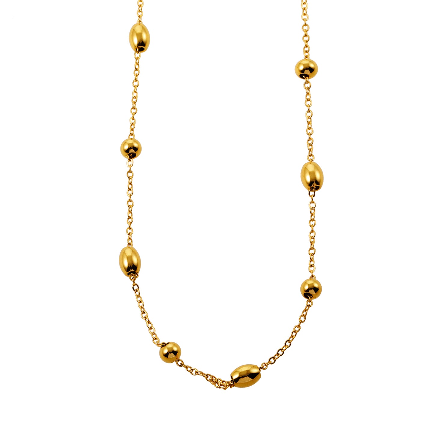 HACKNEY_NINE | Style VIGO 03348: Effortless & Essential Oval & Ball Beaded Chain Necklace.