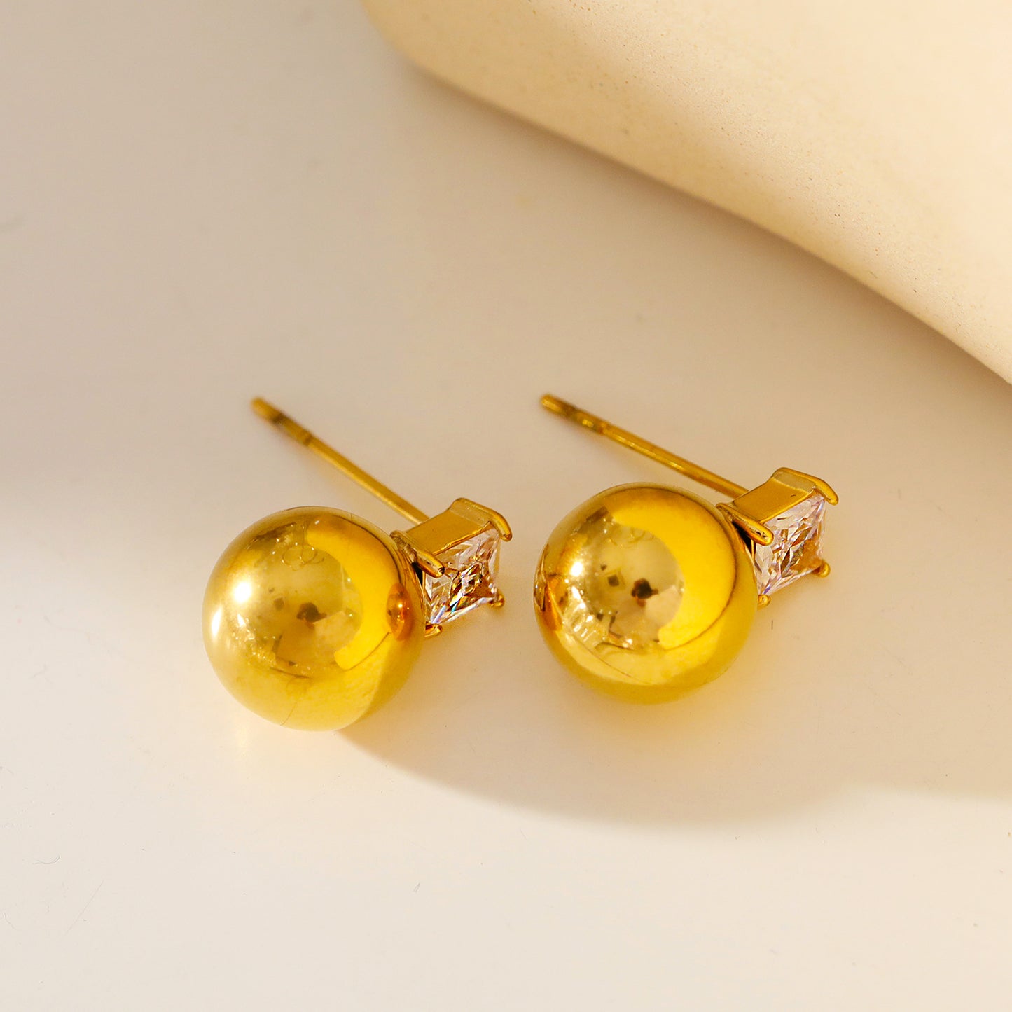 LETTA: Ball-Bead & Square Zirconia Stud Earrings