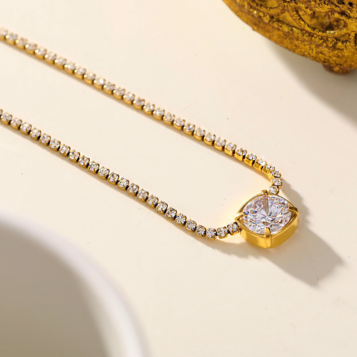 hackney-nine | hackneynine | Style AURA 83824: Bezel-Set Zirconia Pendant on a Mini-Zirconia Beaded Chain Necklace.