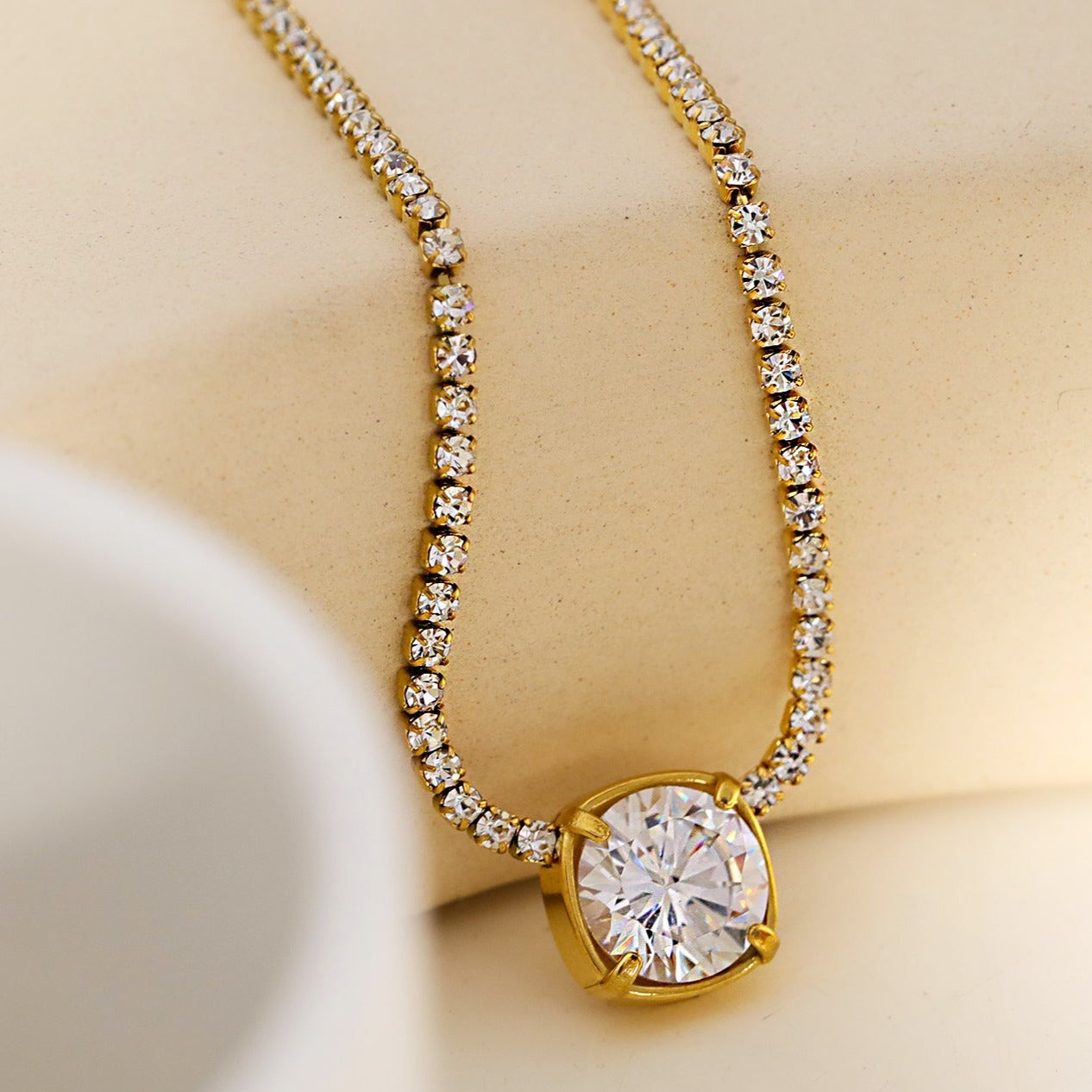 hackney-nine | hackneynine | Style AURA 83824: Bezel-Set Zirconia Pendant on a Mini-Zirconia Beaded Chain Necklace.