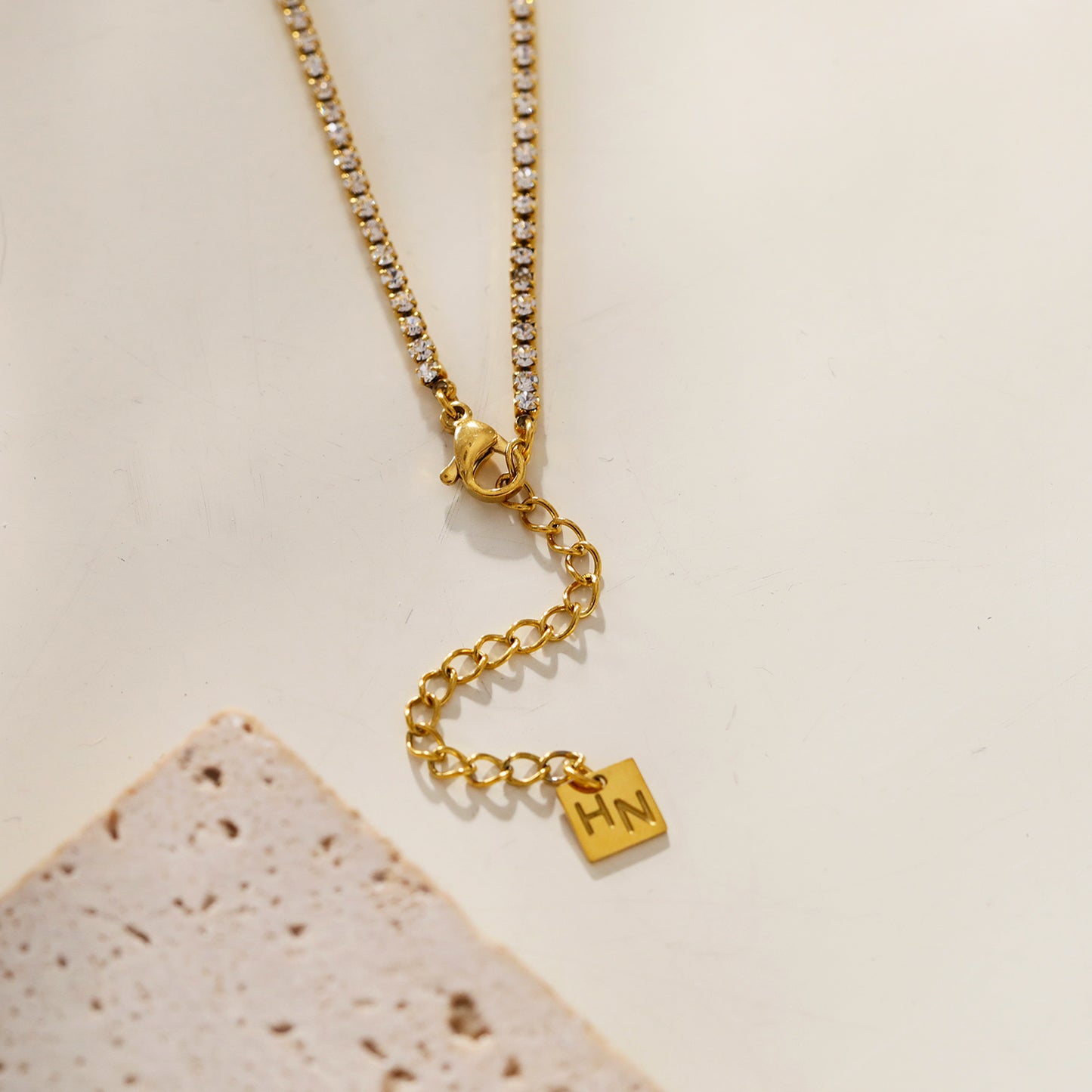 hackney-nine | hackneynine | Style AURA 83824: Bezel-Set Zirconia Pendant on a Mini-Zirconia Beaded Chain Necklace.