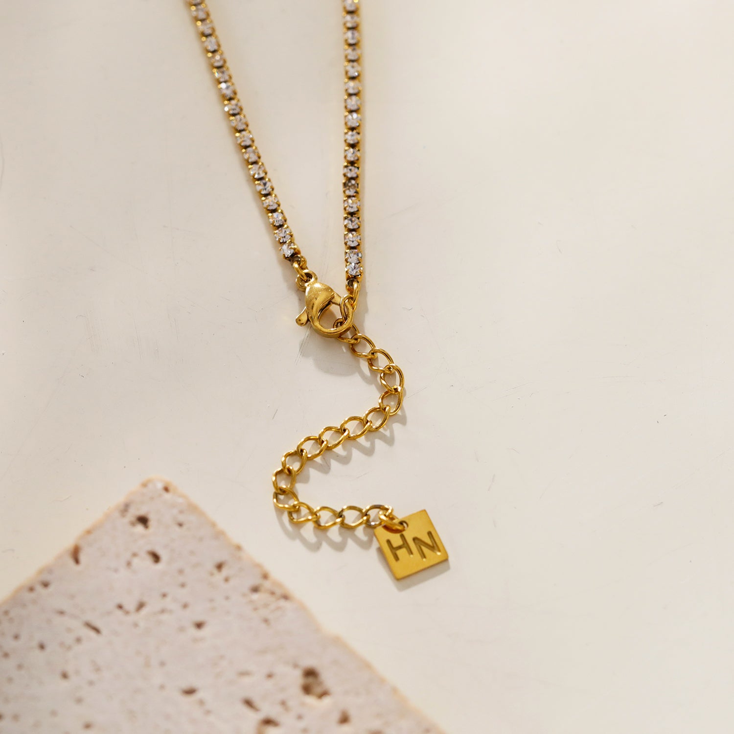 hackney-nine | hackneynine | Style AURA 83824: Bezel-Set Zirconia Pendant on a Mini-Zirconia Beaded Chain Necklace.