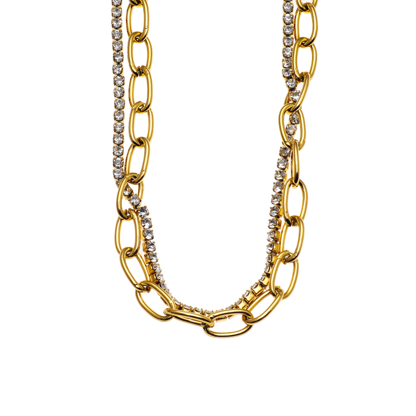 HERMINE Inter Mingled Zirconia Tennis & Paper Clip Layered Necklace