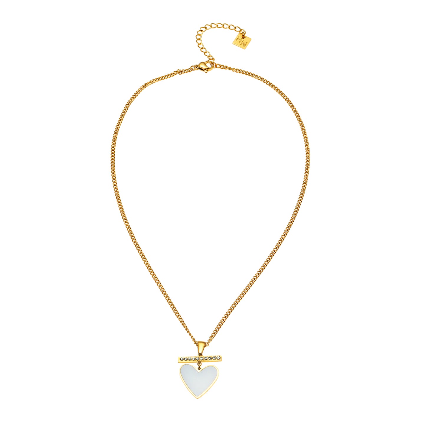 Style BONNYRIGG 48588: Enamel Heart Pendant & Zirconia Embedded Bar Chain Necklace