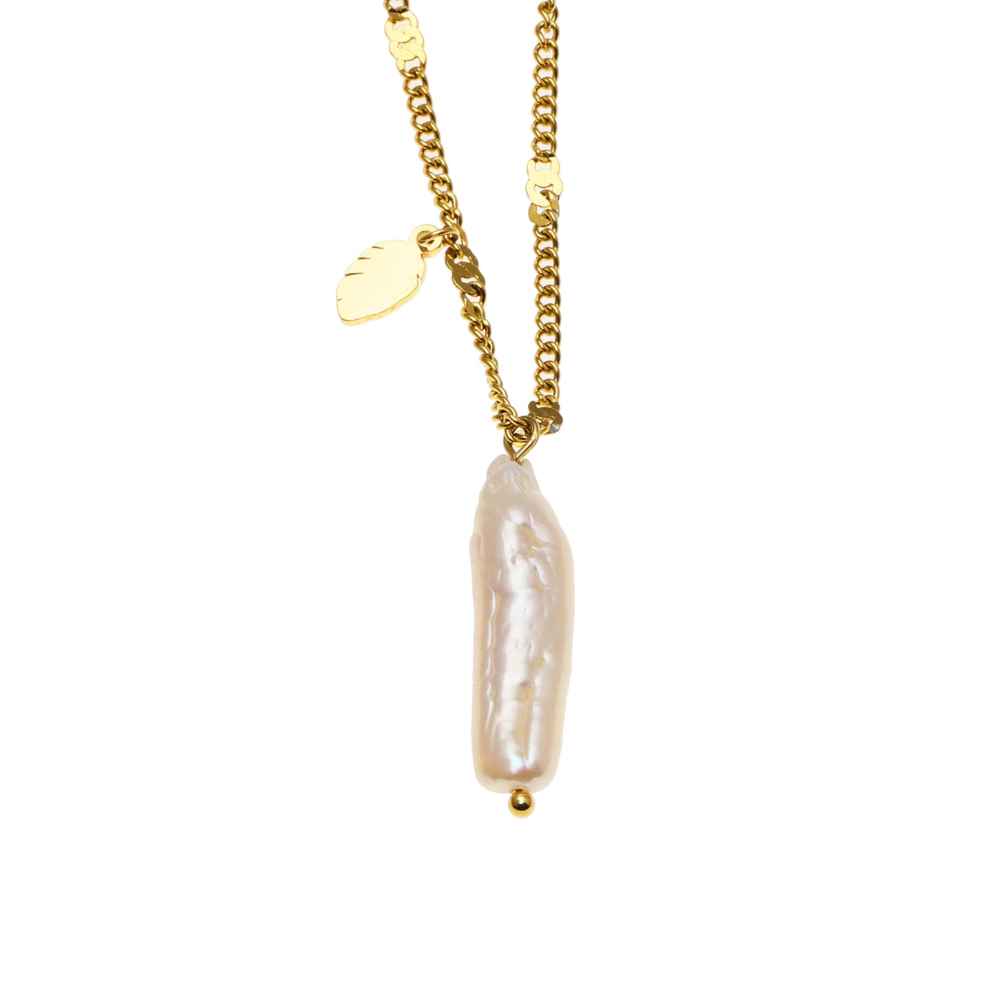 Timeless Baroque Pearl Pendant Necklace with Leaf Charm