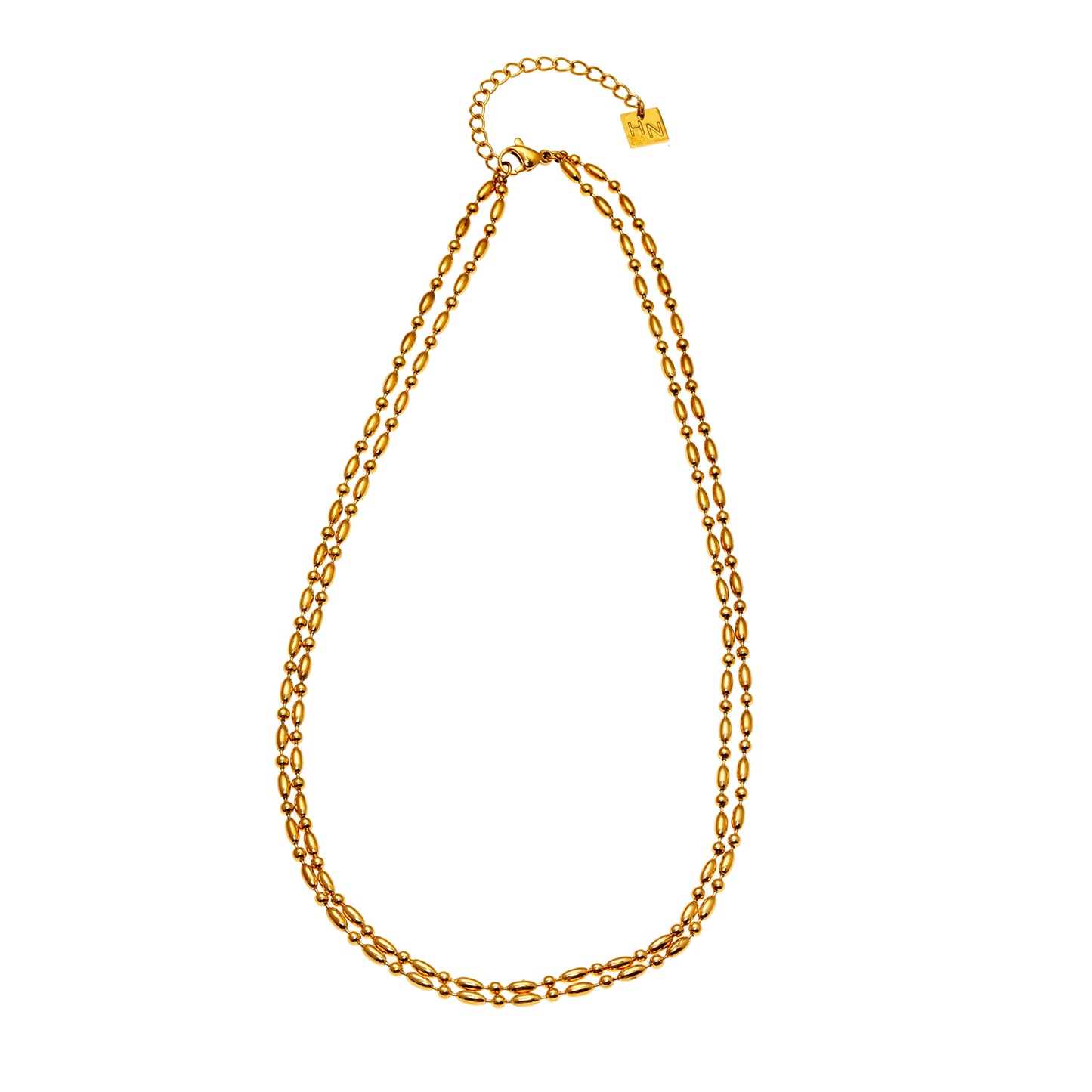 GUADIX: Double Layered Oval & Round Beaded Chain Necklace