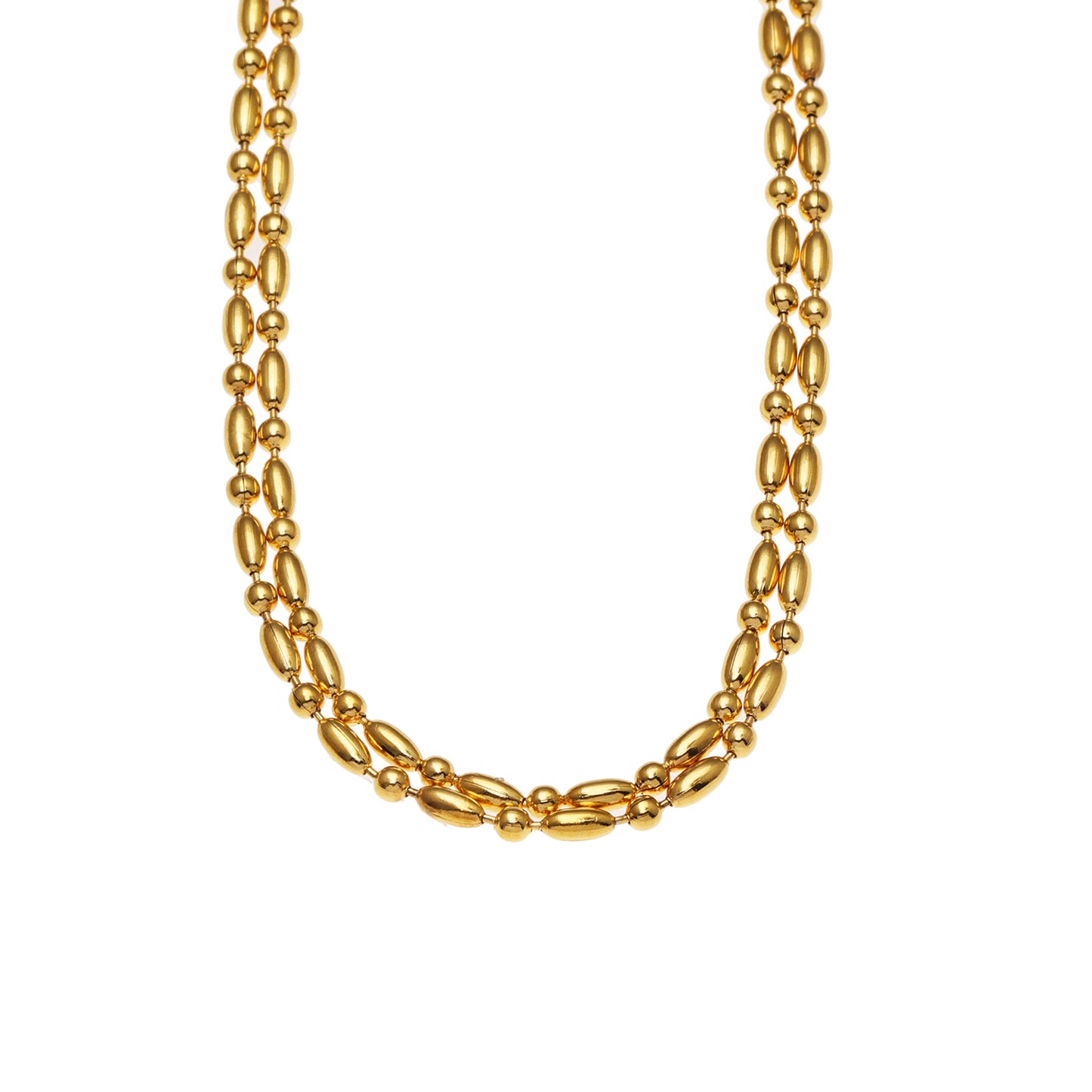 GUADIX: Double Layered Oval & Round Beaded Chain Necklace