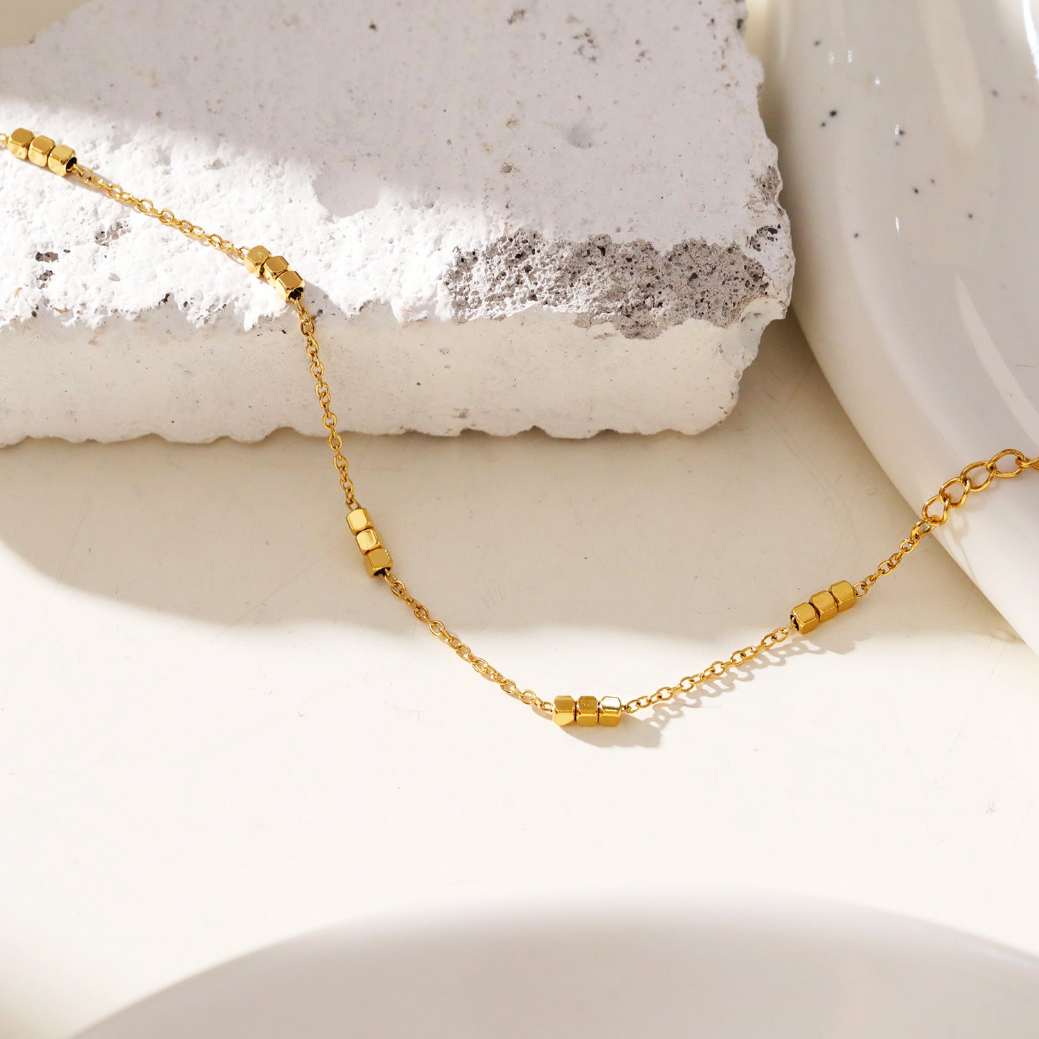 Style RITIKA 70145 : Tiny Square-Beads Dainty Gold Chain Bracelet. | hackneynine | hackney-nine