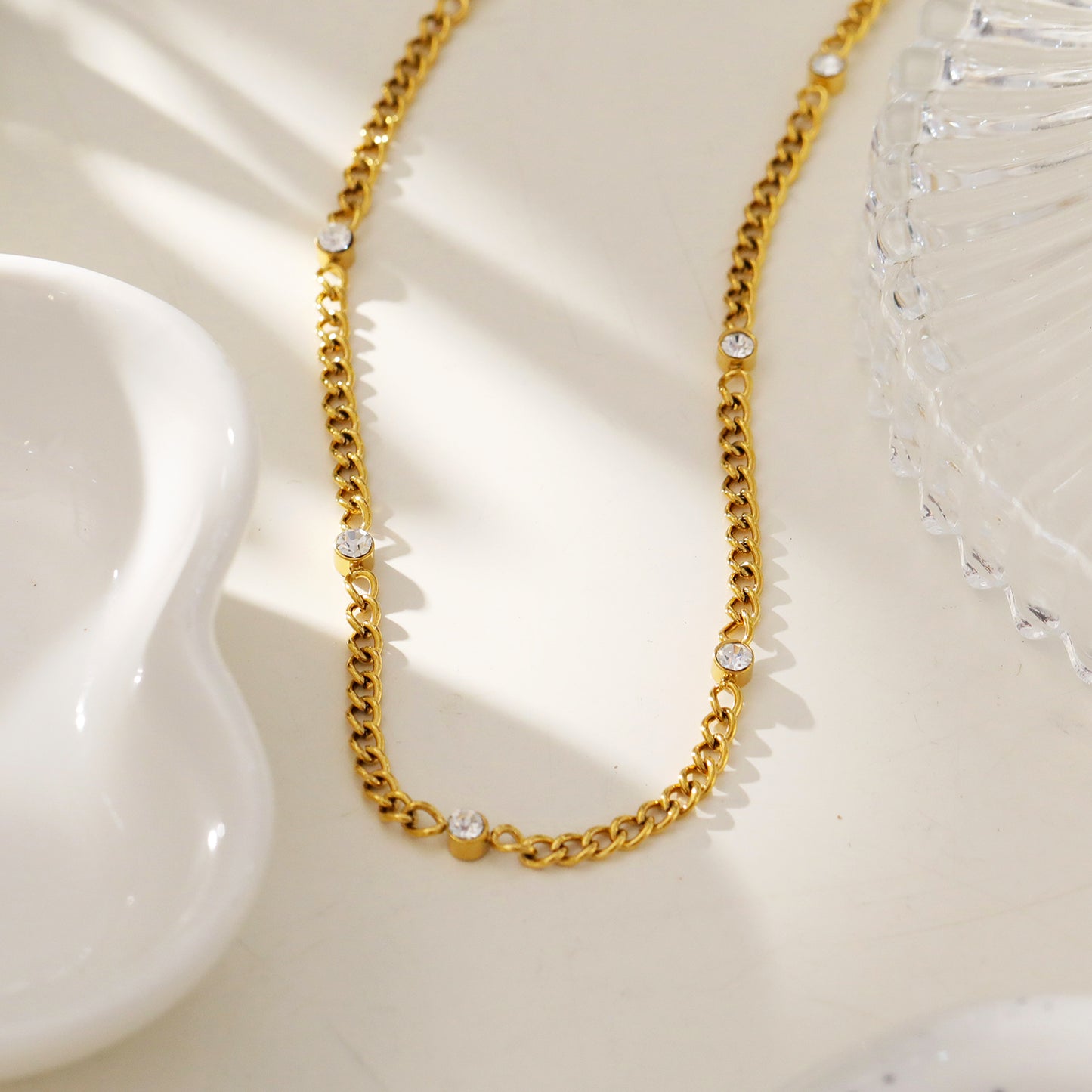 HACKNEY-NINE | zirconia-gemstone-beads-on-a-classic-chain-necklace