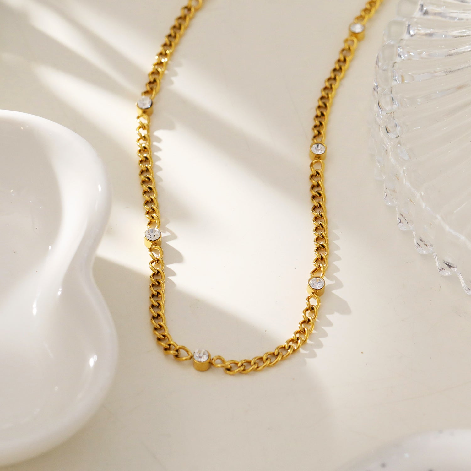 HACKNEY-NINE | zirconia-gemstone-beads-on-a-classic-chain-necklace