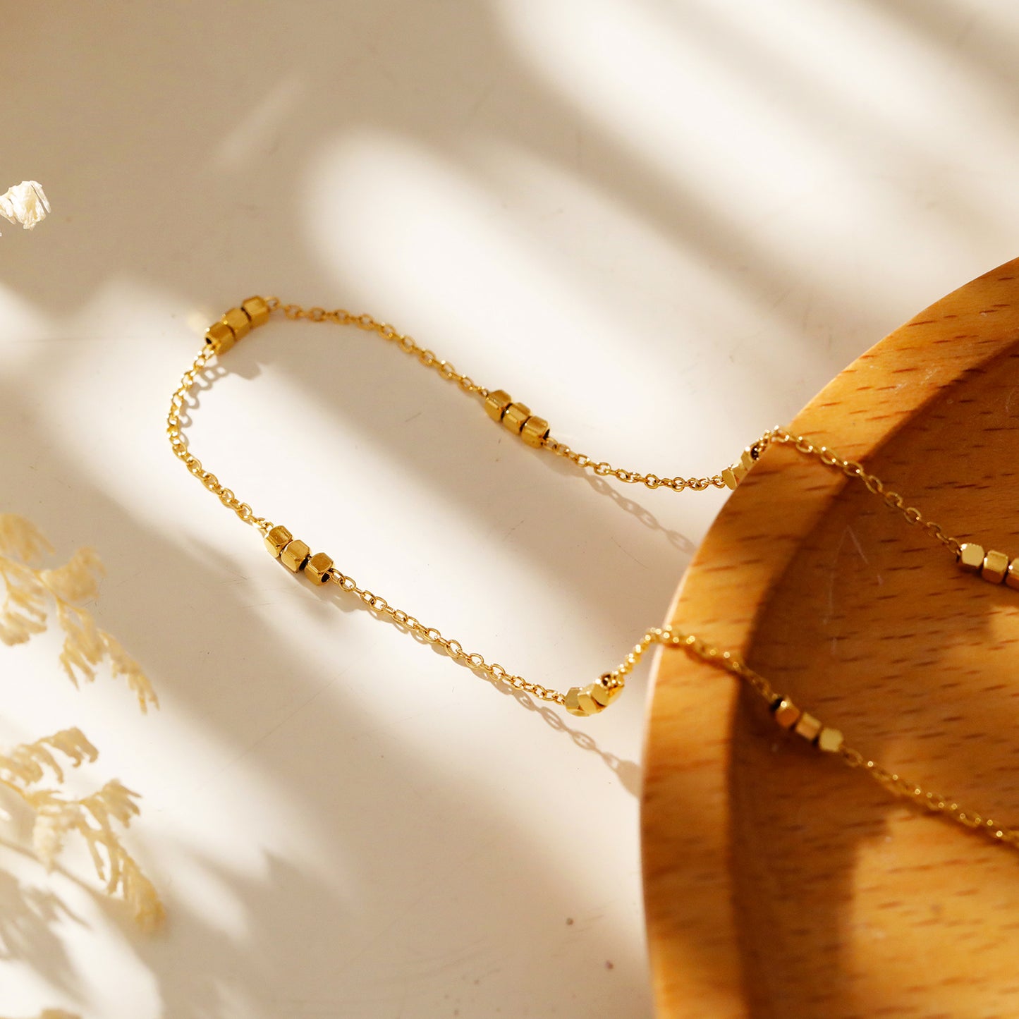 ERISSA: Tiny Square-Beads Dainty Gold Chain Necklace