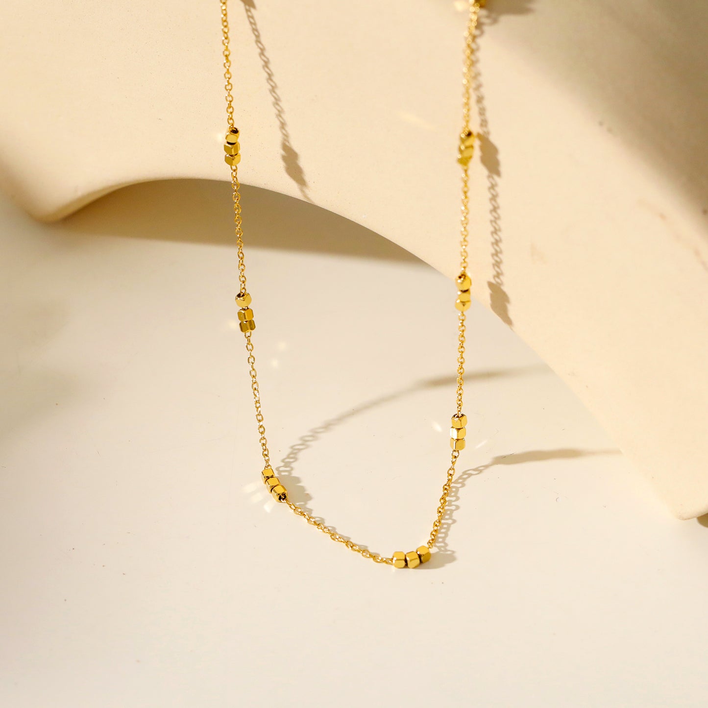 ERISSA: Trio Square-Beads Dainty Gold Chain Necklace