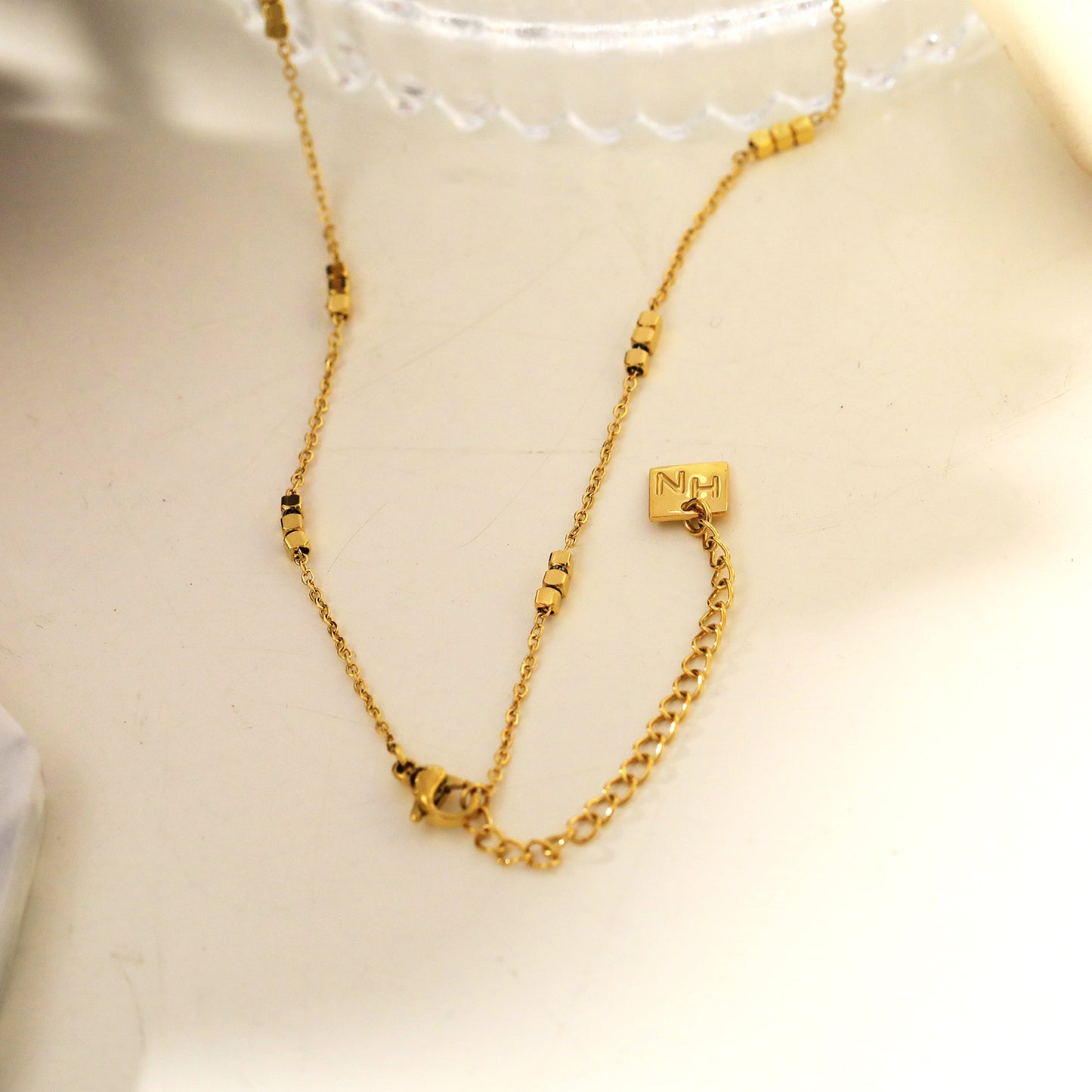 ERISSA: Tiny Square-Beads Dainty Gold Chain Necklace