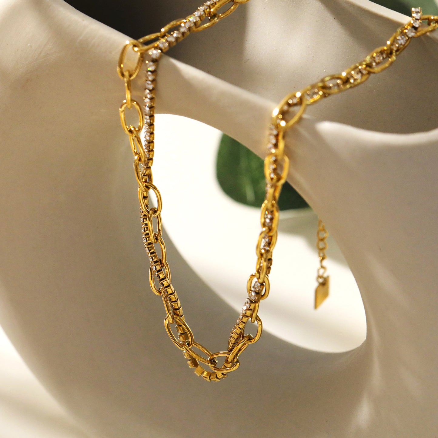 HERMINE Inter Mingled Zirconia Tennis & Paper Clip Layered Necklace