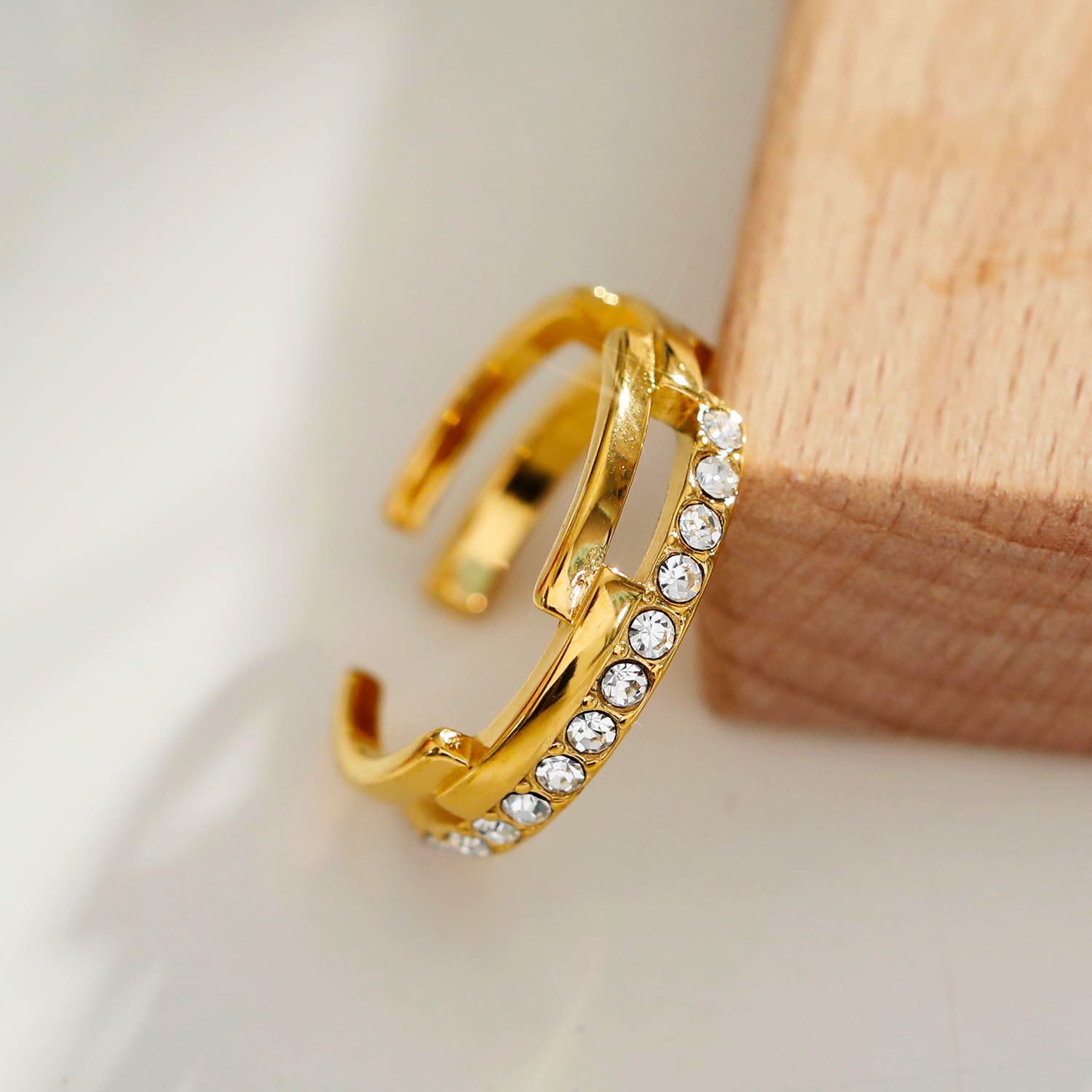 Style PEDRA 221129: Parallel Multi Stacked Zirconia Embellished Ring.