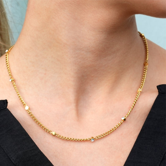 HACKNEY-NINE | zirconia-gemstone-beads-on-a-classic-chain-necklace