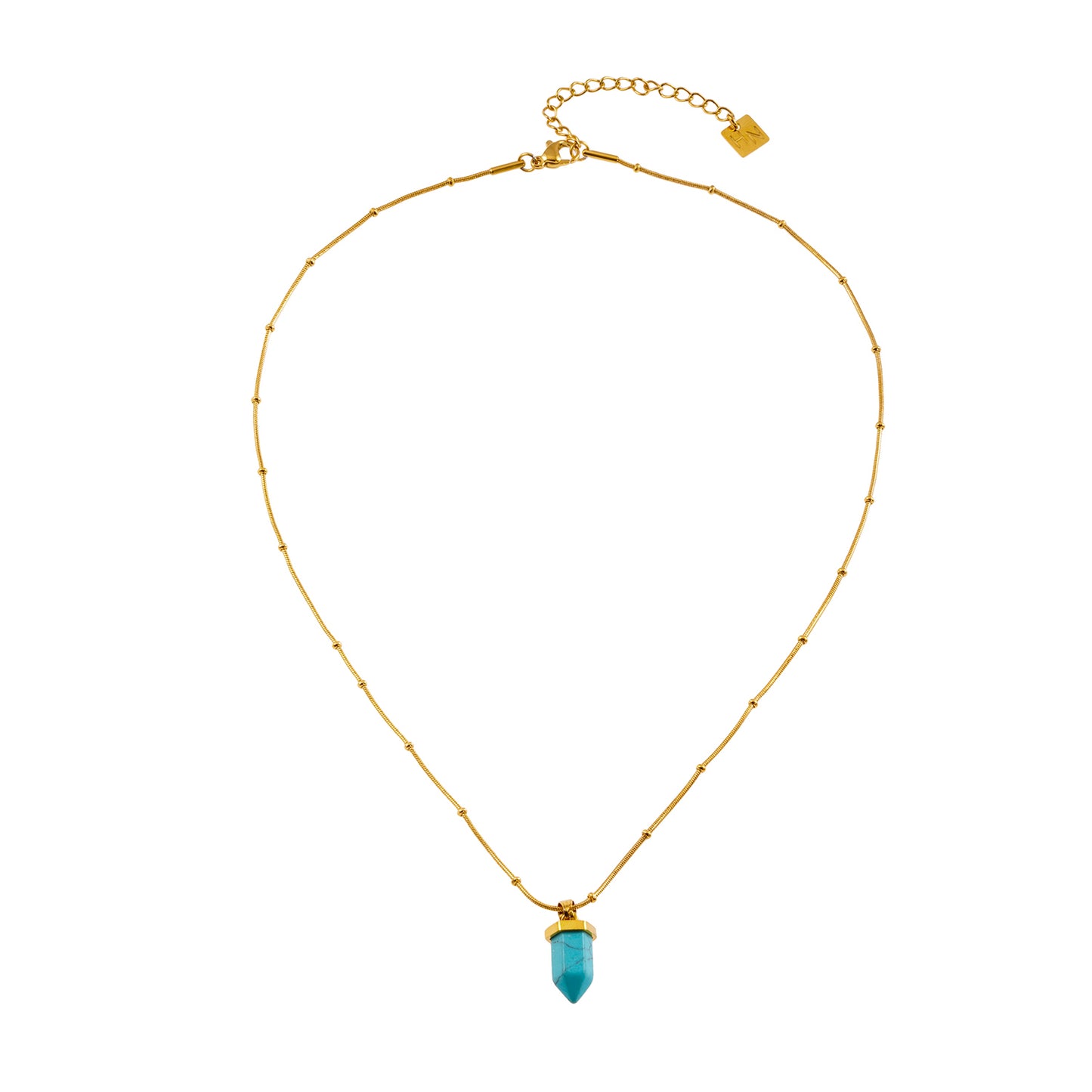 PIPPA: African Turquoise Stone Pendant Anchored on a Beaded Snake Skin Textured Chain Necklace.