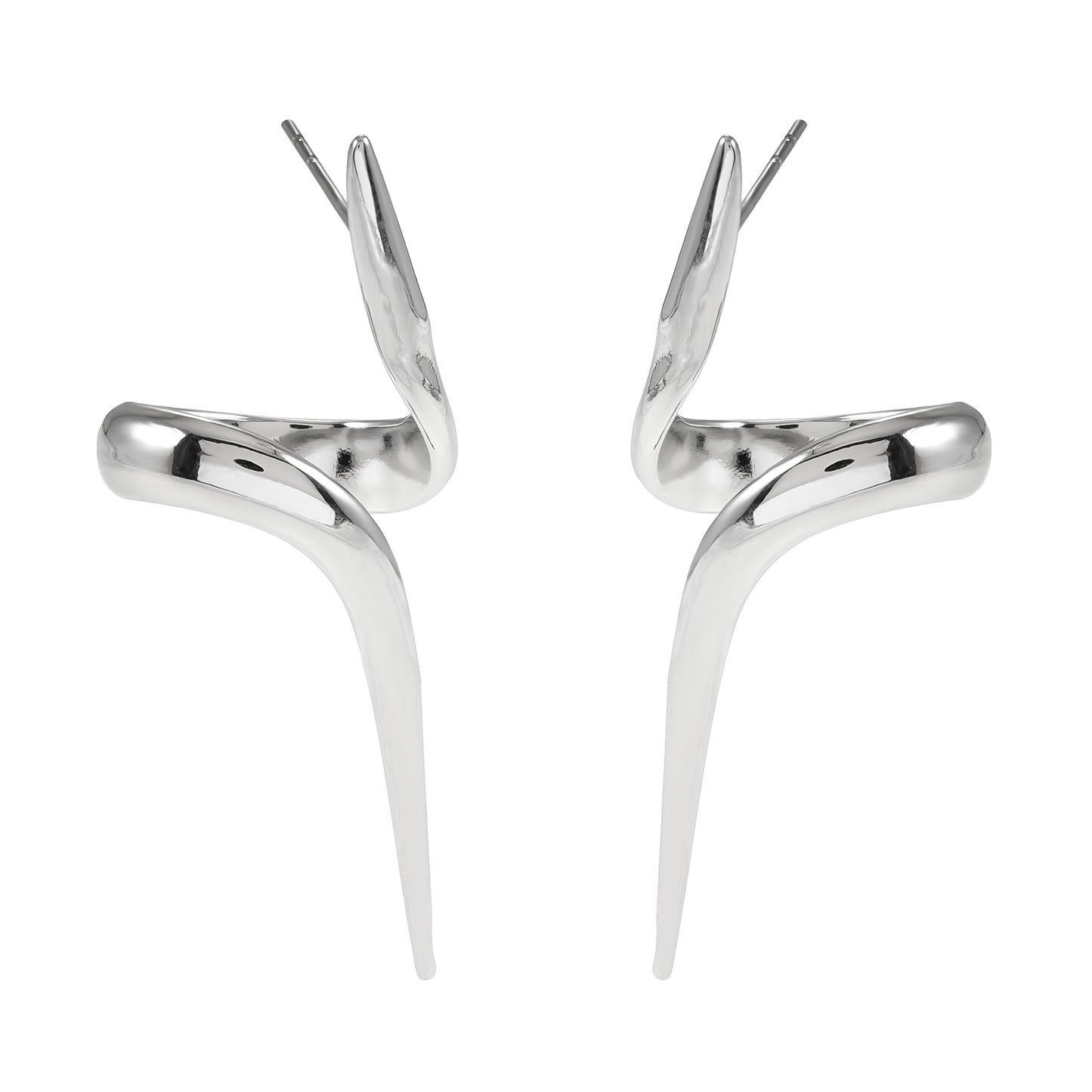 PORTNA Silver (White Gold): Sculptural Serpent Curve Earrings