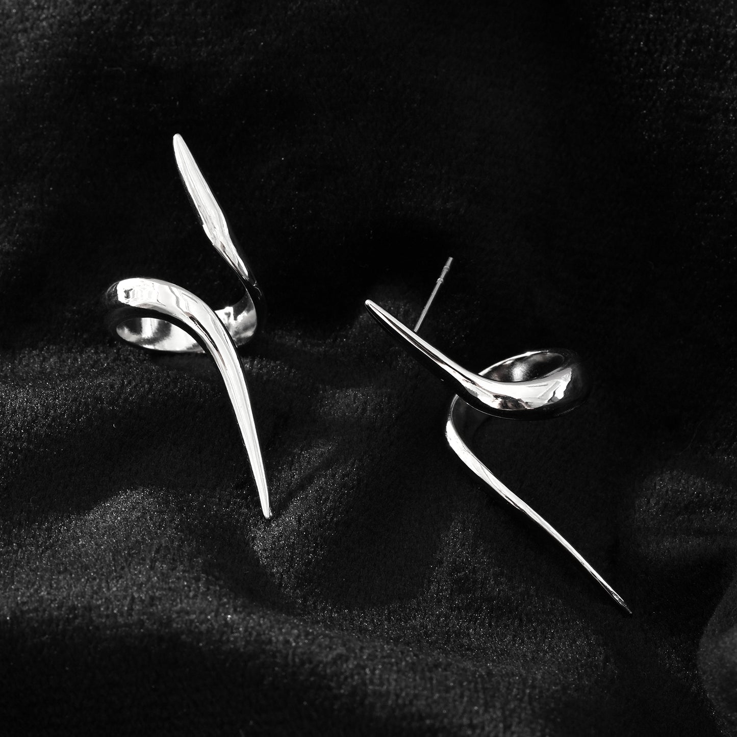 PORTNA Silver (White Gold): Sculptural Serpent Curve Earrings