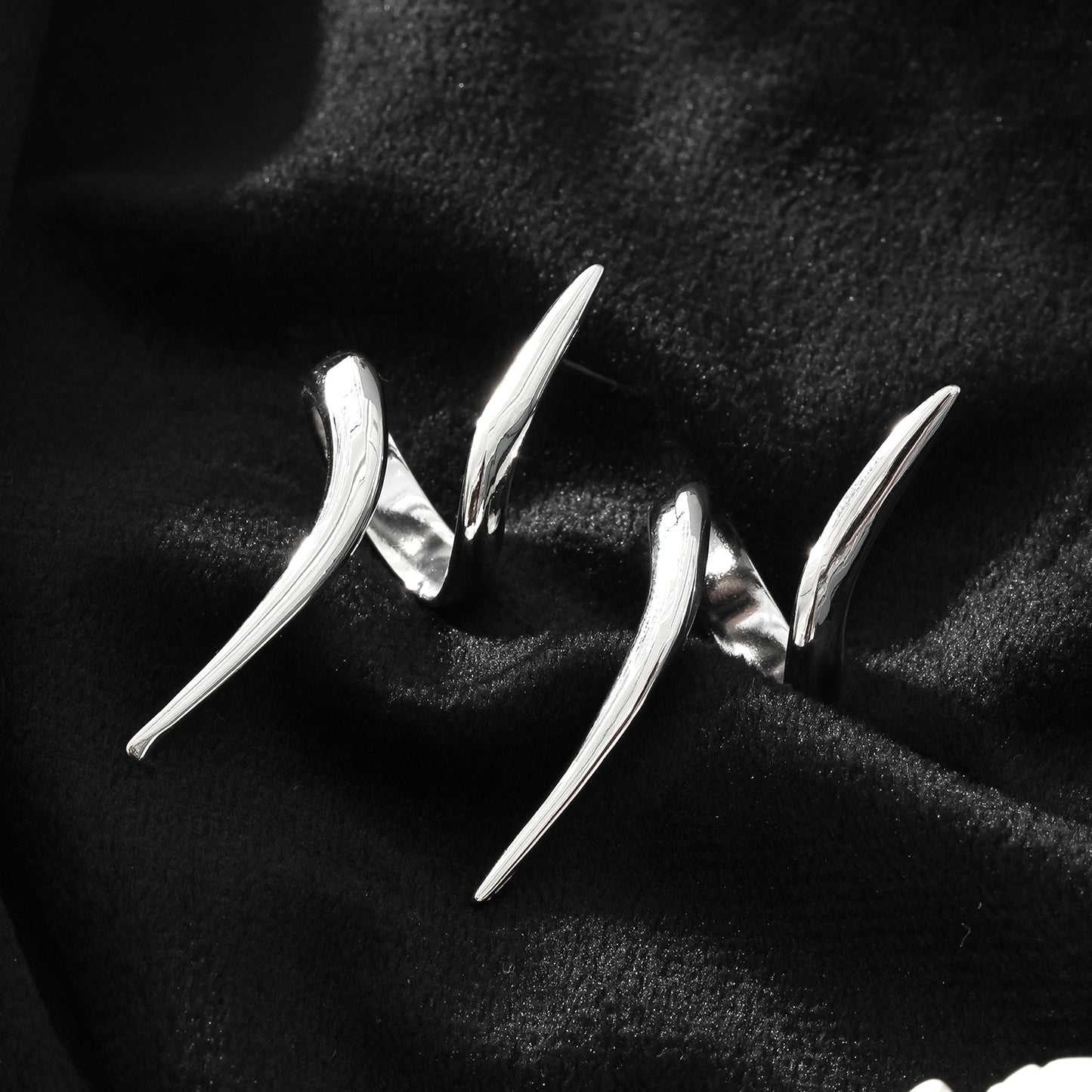 PORTNA Silver (White Gold): Sculptural Serpent Curve Earrings