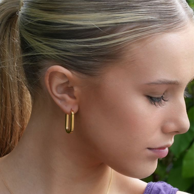 Buy Gold Rectangle Hoops Gold Link Earrings Double Hoop Earrings Dangle Hoop  Earrings Rectangle Link Hoops CZ Hoop Earring Online in India - Etsy