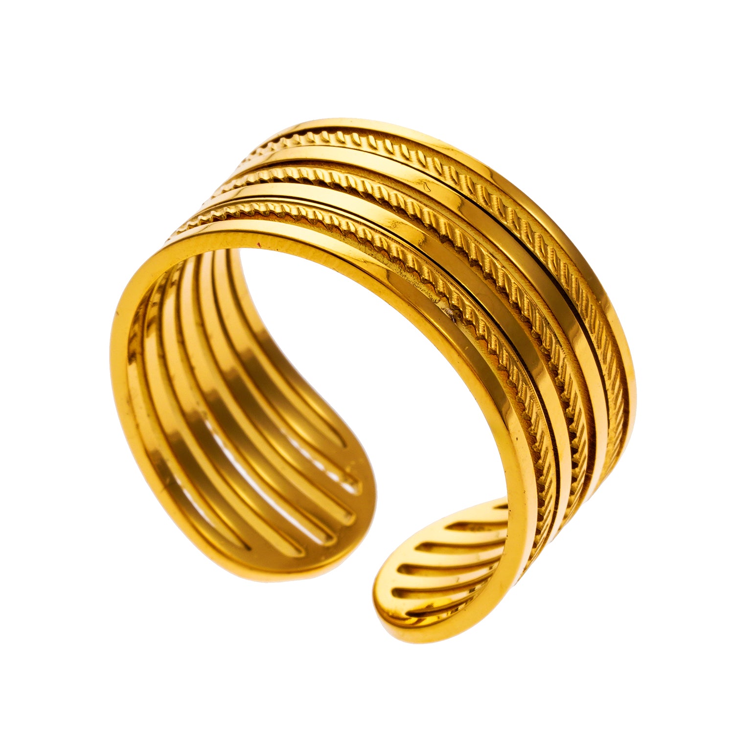 Style REYNA 2802: Multi Stacked Contrast Textured Contemporary Ring.